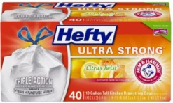 Hefty Trash Bags Hefty Ultra Strong Drawstring Tall Kitchen 40-Pack 13-Gallon Clean Citrus White Plastic Kitchen Trash Bag