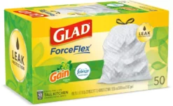 Glad Trash Bags Odor Shield 50-Pack 13-Gallon Gain Original White Polypropylene Kitchen Trash Bag -Cleaning Supplies Sales Shop 08820006
