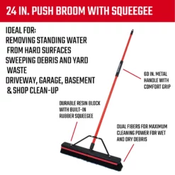 CRAFTSMAN Brooms 24-in Poly Fiber 2-in-1 Squeegee Push Broom -Cleaning Supplies Sales Shop 09841186
