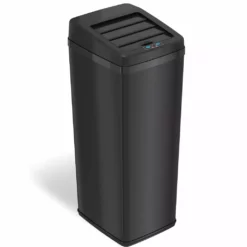 iTouchless Trash Cans 14-Gallon Black Stainless Metal Touchless Trash Can with Lid