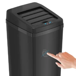 iTouchless Trash Cans 14-Gallon Black Stainless Metal Touchless Trash Can with Lid -Cleaning Supplies Sales Shop 11032553