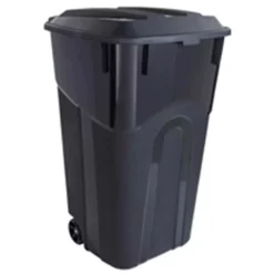 Blue Hawk Trash Cans 32-Gallon Black Plastic Wheeled Trash Can with Lid