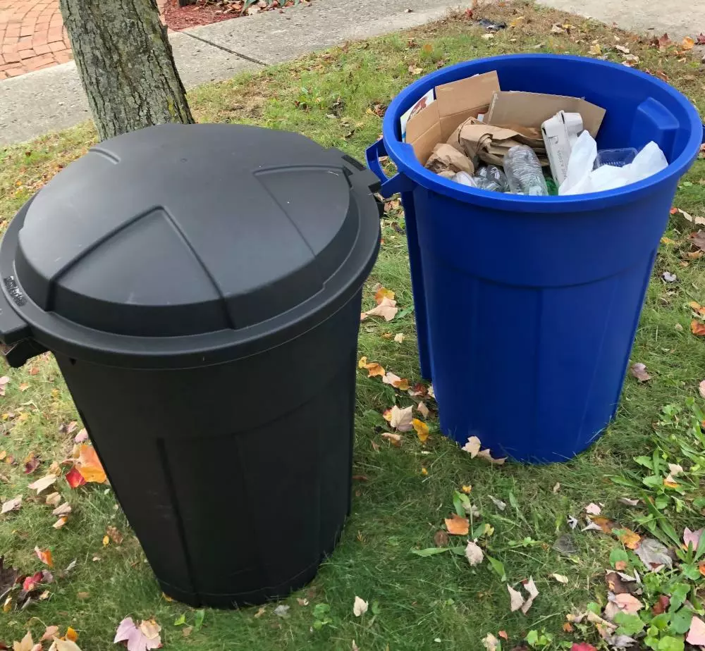 Blue Hawk Recycling Bins 32-Gallon Blue Outdoor Recycling Bin 5 Blue Hawk Recycling Bins 32-Gallon Blue Outdoor Recycling Bin - Image 3