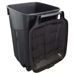 Project Source Trash Cans 45-Gallon Black Plastic Wheeled Trash Can with Lid -Cleaning Supplies Sales Shop 42131140