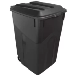 Project Source Trash Cans 45-Gallon Black Plastic Wheeled Trash Can with Lid