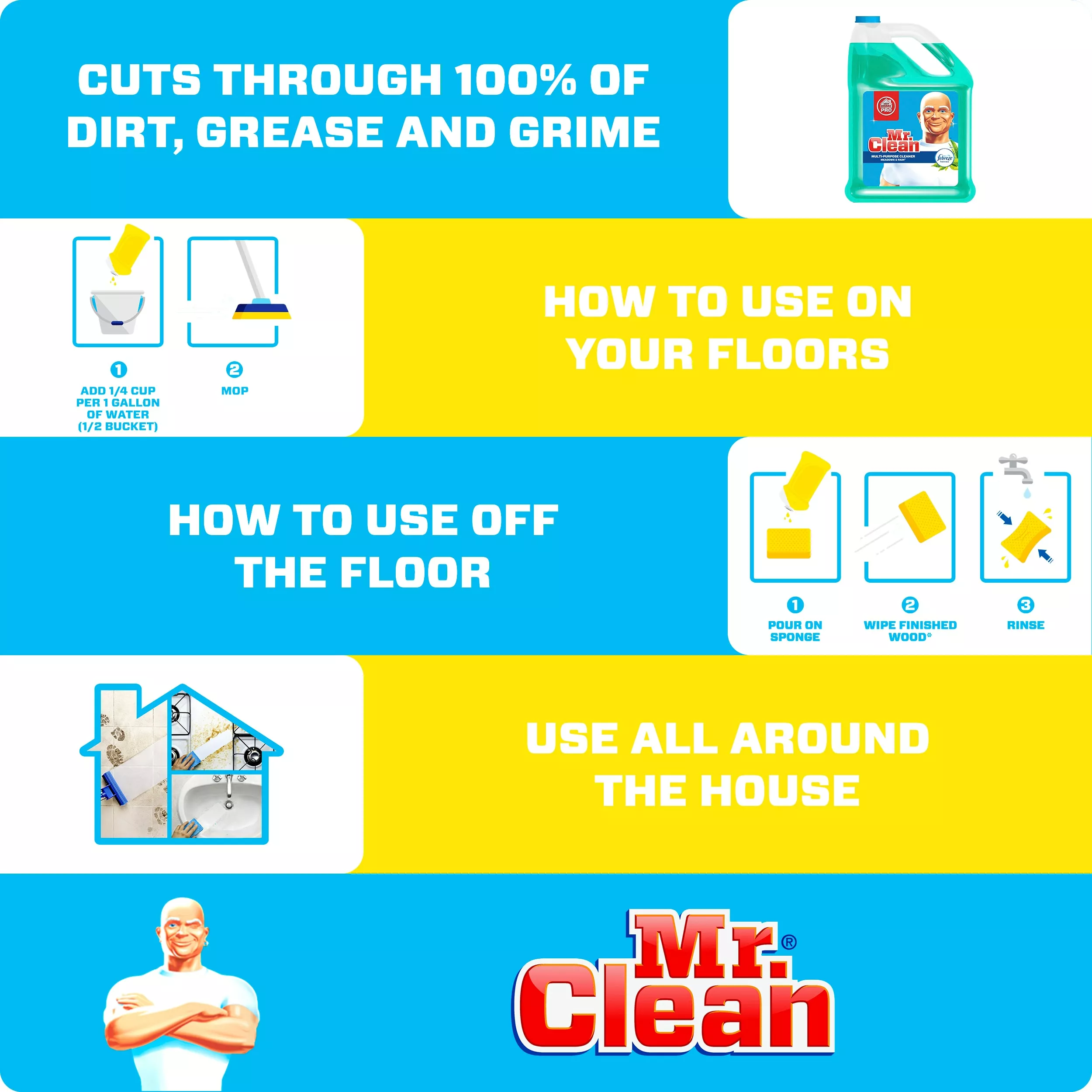 Mr. Clean All-Purpose Cleaners Multi-surface with Febreze 128-fl oz Meadows and Rain Disinfectant Liquid All-Purpose Cleaner 11 Mr. Clean All-Purpose Cleaners Multi-surface with Febreze 128-fl oz Meadows and Rain Disinfectant Liquid All-Purpose Cleaner - Image 9