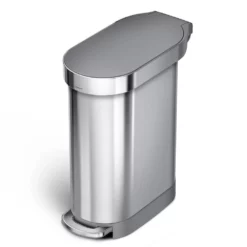 simplehuman Trash Cans simplehuman 45 Liter/12 Gallon Slim Kitchen Step Can, Brushed Stainless Steel with Plastic Lid