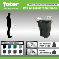 Toter Trash Cans 96-Gallon Greenstone Plastic Wheeled Trash Can with Lid -Cleaning Supplies Sales Shop 44145988