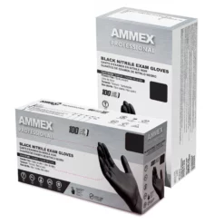 AMMEX Cleaning Gloves AMMEX Black Nitrile Gloves, Box of 100, 4 mil, Size Large, Latex Free, Powder Free, Textured, Disposable, Non-Sterile (1)